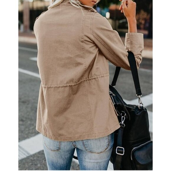 Pepochic Women's Light Khaki Military Style Jacket Snap Buttons Pockets Small - Picture 2 of 12